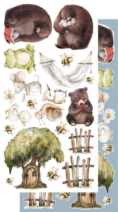 6 feuilles, 15x30cm, collection : Friends of the Forest - 250gsm