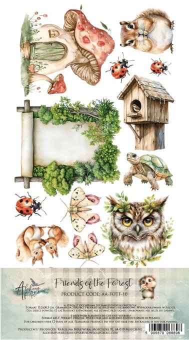 6 feuilles, 15x30cm, collection : Friends of the Forest - 250gsm