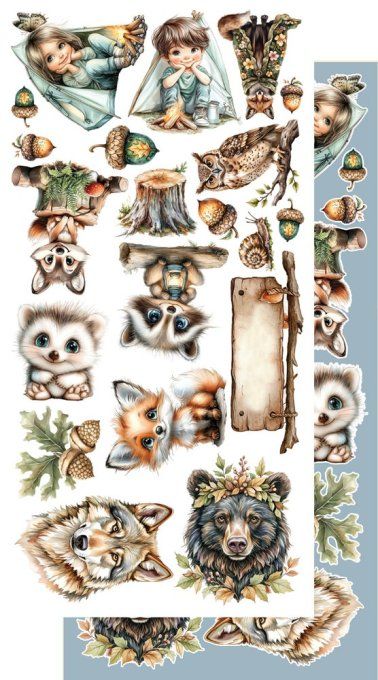 12 feuilles, 15x30cm, collection : Friends of the Forest - 250gsm 