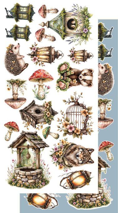 12 feuilles, 15x30cm, collection : Friends of the Forest - 250gsm 
