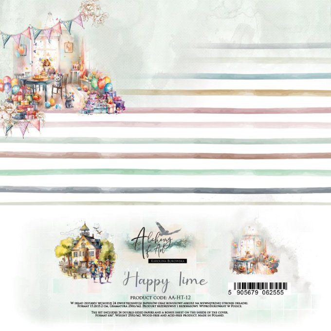 Ensemble de 24 feuilles, 15x15cm, collection : Happy time - 250g