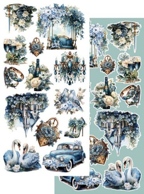 Ensemble de 12 feuilles, 15x30.5cm, collection : in frosty colors, wedding day - 250g