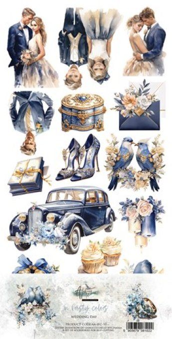 Ensemble de 12 feuilles, 15x30.5cm, collection : in frosty colors, wedding day - 250g