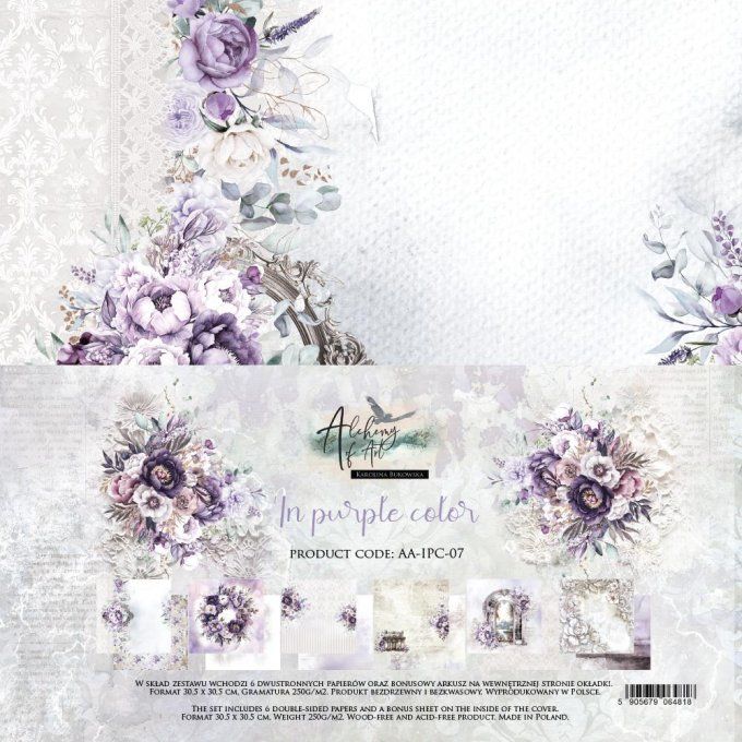 Ensemble de 6 feuilles, 30x30cm, collection : In purple colors, 250gsm