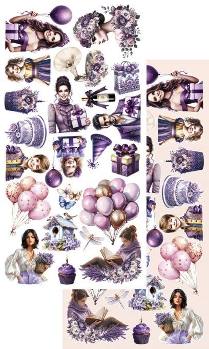 5 feuilles, 15x30cm, collection : Purple colors