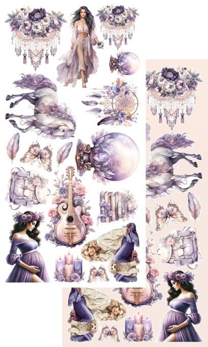 5 feuilles, 15x30cm, collection : Purple colors