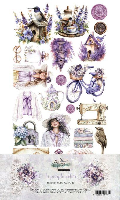 5 feuilles, 15x30cm, collection : Purple colors