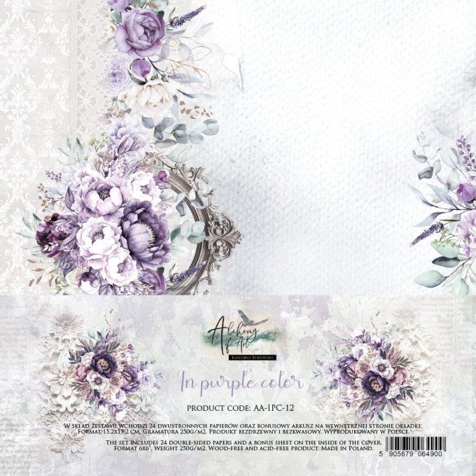 Ensemble de 24 feuilles, 15x15cm, collection : In purple colors, 250gsm