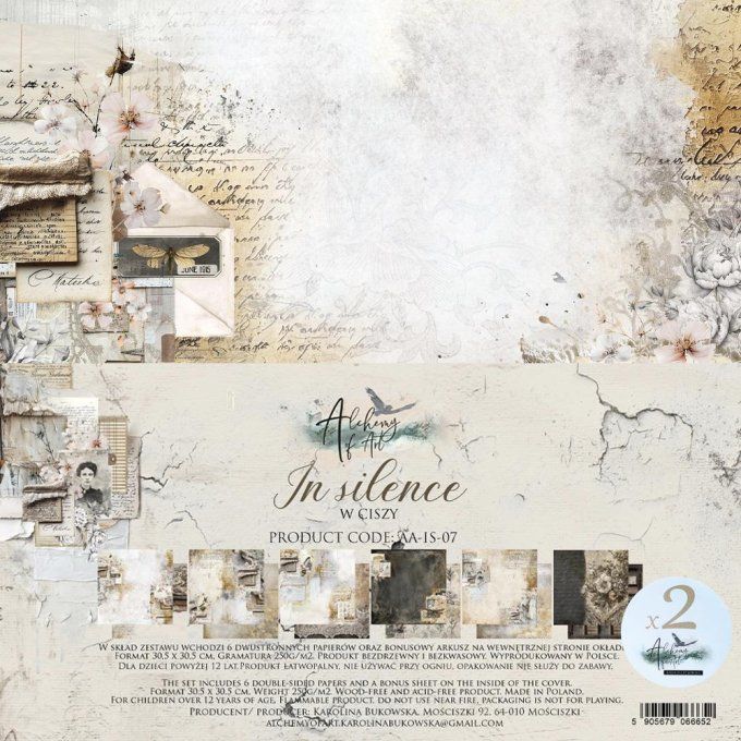 12 feuilles, 30x30cm, collection : In Silence - 250gsm