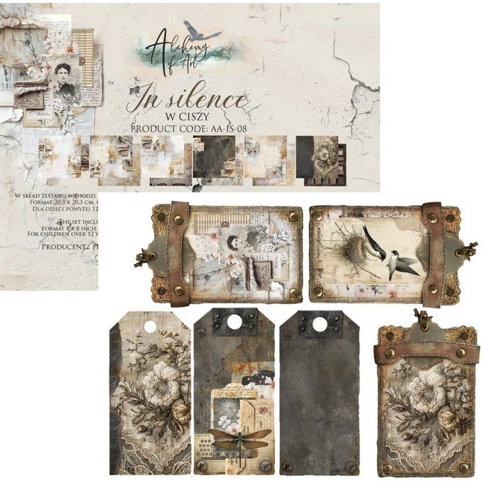 12 feuilles, 20x20cm, collection : In Silence - 190gsm