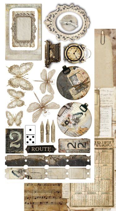 12 feuilles, 15x30cm, collection : In Silence - 250gsm - Junk Journal