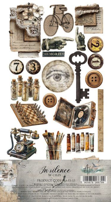 12 feuilles, 15x30cm, collection : In Silence - 250gsm - Junk Journal