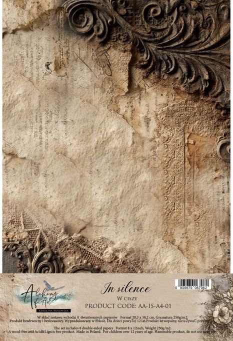 8 feuilles, 30x20cm, collection : In Silence - 250gsm 