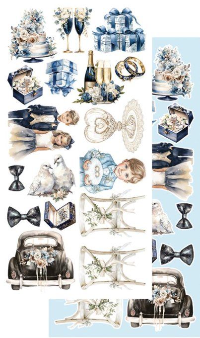 6 feuilles, 15x30cm, collection : In shades of blue - 250gsm