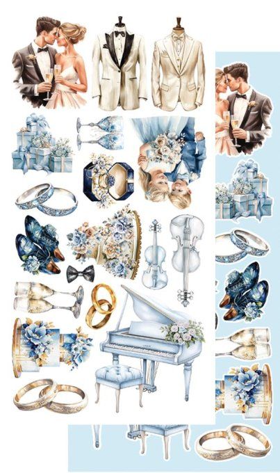 6 feuilles, 15x30cm, collection : In shades of blue - 250gsm
