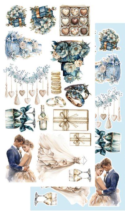 6 feuilles, 15x30cm, collection : In shades of blue - 250gsm