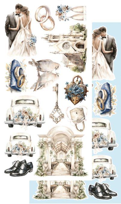 6 feuilles, 15x30cm, collection : In shades of blue - 250gsm