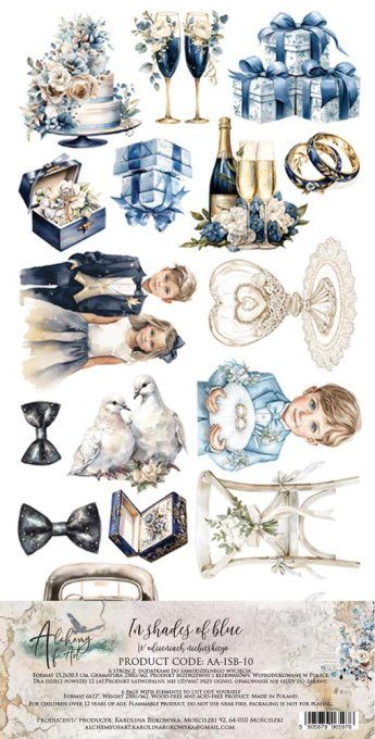 6 feuilles, 15x30cm, collection : In shades of blue - 250gsm