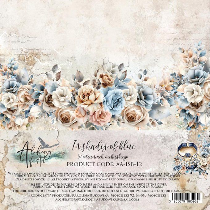 Ensemble de 24 feuilles, 15x15cm, collection : In shades of blue, 250gsm 