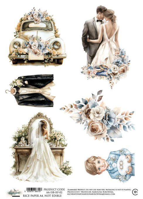 Feuille de riz, In shades of blue,  format A4