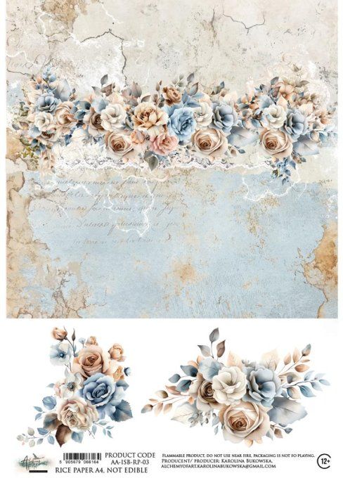 Feuille de riz, In shades of blue,  format A4