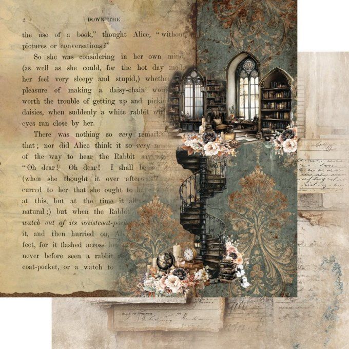 12 feuilles, 30x30cm, collection : In the library - 250gsm 