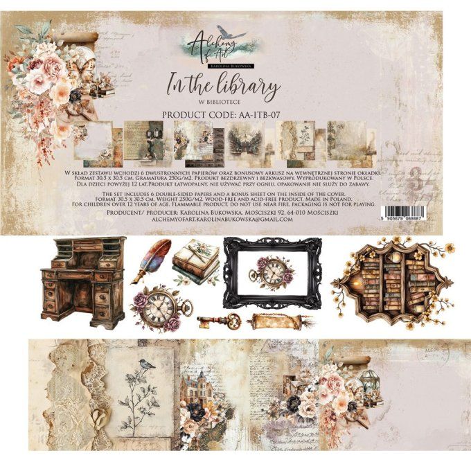 12 feuilles, 30x30cm, collection : In the library - 250gsm 