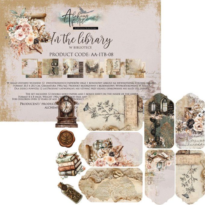 12 feuilles, 20x20cm, collection : In the library - 190gsm