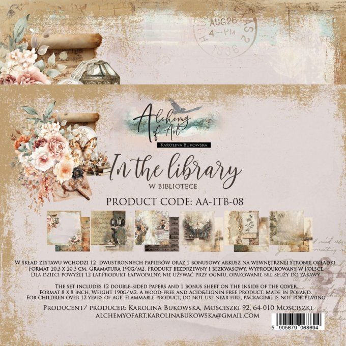 24 feuilles, 20x20cm, collection : In the library - 190gsm