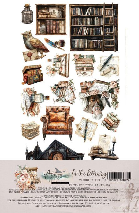 12 feuilles, 15x30.5cm, collection : In the library - 250gsm