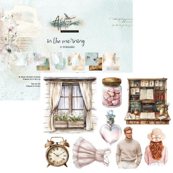 Ensemble de 12 feuilles, 20x20cm, collection : in the morning, 190gsm 