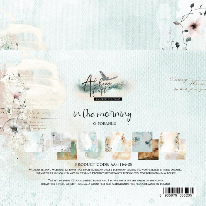 Ensemble de 12 feuilles, 20x20cm, collection : in the morning, 190gsm 