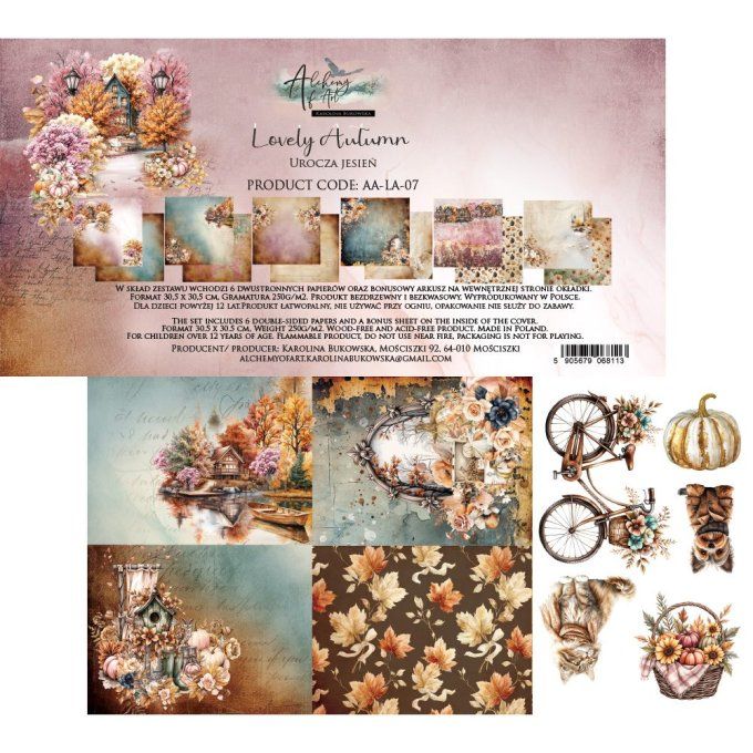 12 feuilles, 30x30cm, collection : Lovely Autumn - 250gsm