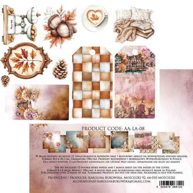 24 feuilles, 20x20cm, collection : Lovely Autumn - 190gsm 