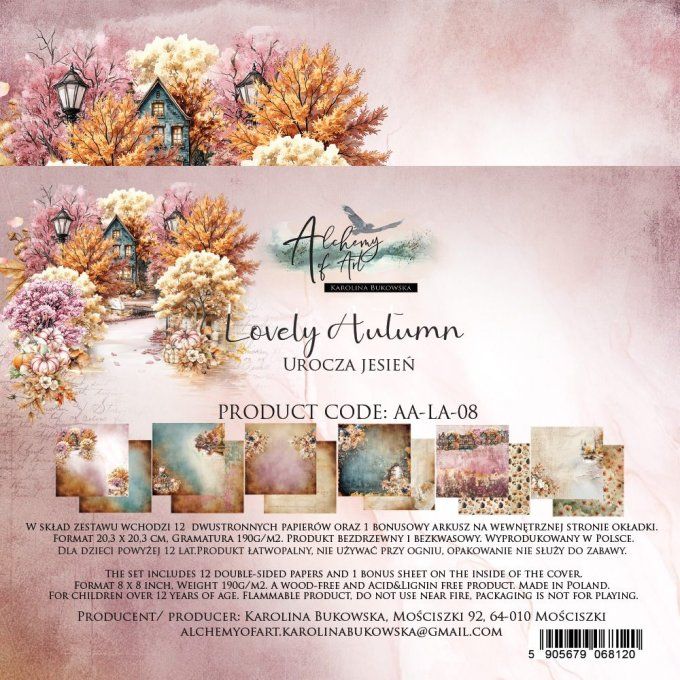 24 feuilles, 20x20cm, collection : Lovely Autumn - 190gsm 