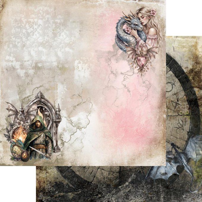 Ensemble de 12 feuilles, 20x20cm, collection : The legends of the dragons, 190gsm