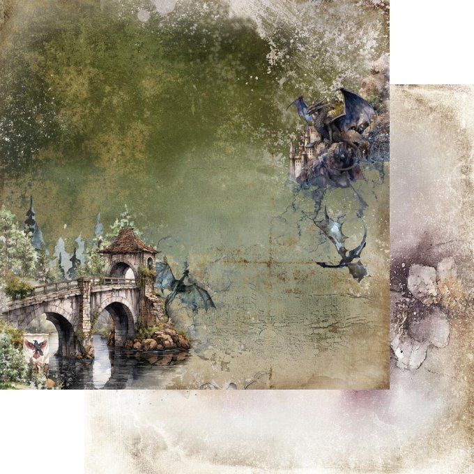 Ensemble de 12 feuilles, 20x20cm, collection : The legends of the dragons, 190gsm