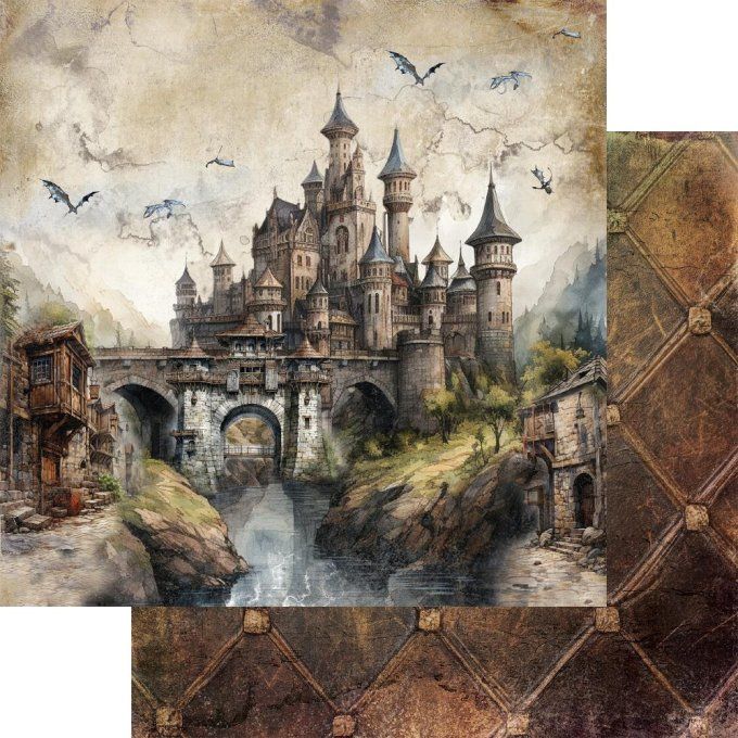 Ensemble de 12 feuilles, 20x20cm, collection : The legends of the dragons, 190gsm