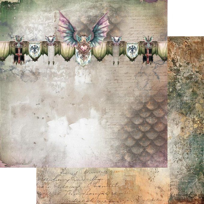 Ensemble de 12 feuilles, 20x20cm, collection : The legends of the dragons, 190gsm