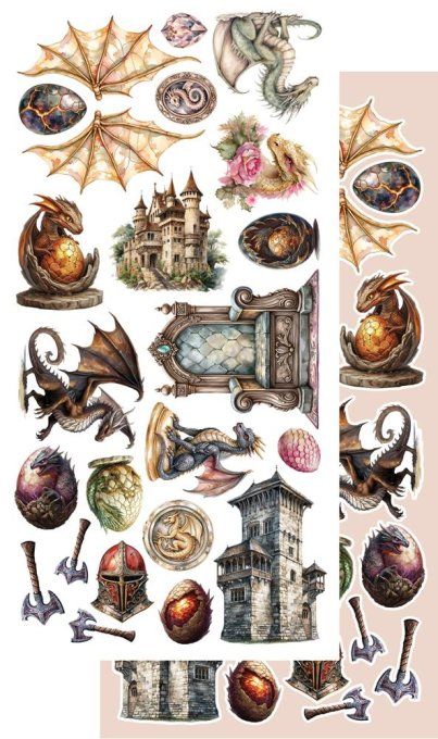 6 feuilles, 15x30cm, collection : The legends of the dragons - 250gsm