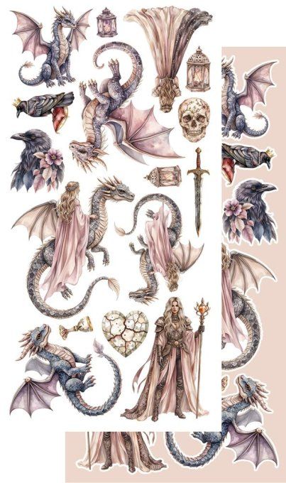 6 feuilles, 15x30cm, collection : The legends of the dragons - 250gsm