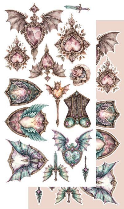 6 feuilles, 15x30cm, collection : The legends of the dragons - 250gsm