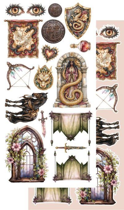 6 feuilles, 15x30cm, collection : The legends of the dragons - 250gsm
