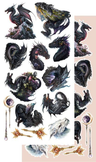 6 feuilles, 15x30cm, collection : The legends of the dragons - 250gsm