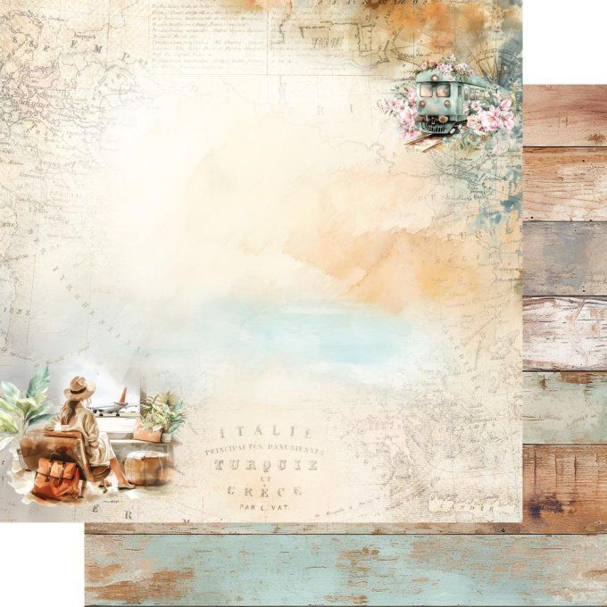 Ensemble de 12 feuilles, 20x20cm, collection : Memories from the trip, 190gsm