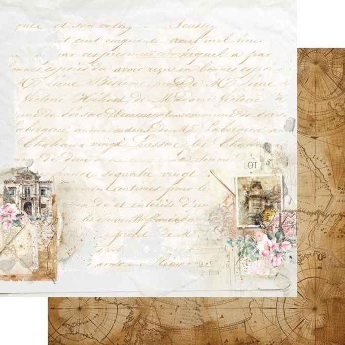 Ensemble de 12 feuilles, 20x20cm, collection : Memories from the trip, 190gsm