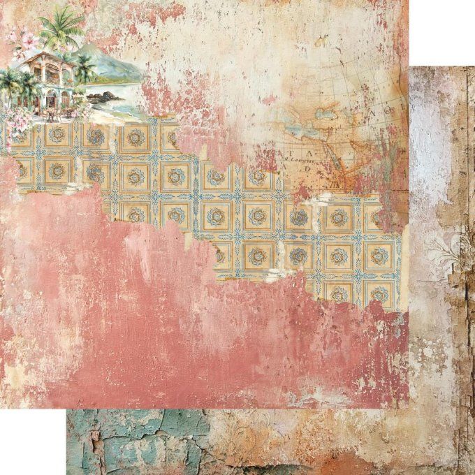 Ensemble de 12 feuilles, 20x20cm, collection : Memories from the trip, 190gsm