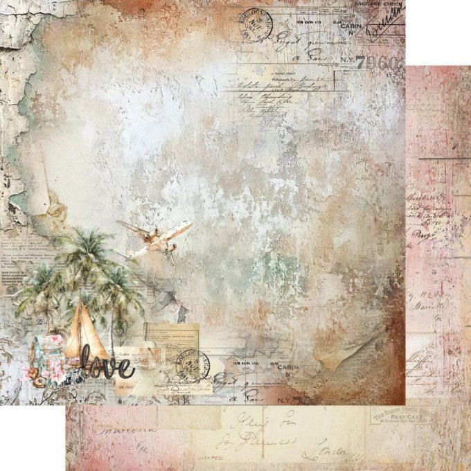Ensemble de 12 feuilles, 20x20cm, collection : Memories from the trip, 190gsm
