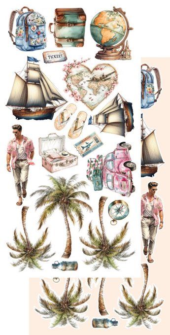6 feuilles, 15x30cm, collection : Memories from the trip