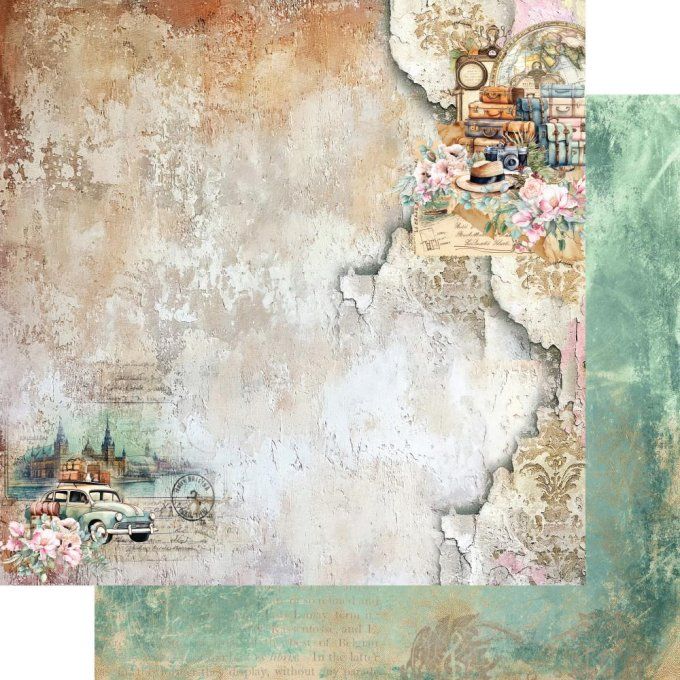 Ensemble de 24 feuilles, 15x15cm, collection : Memories from the trip, 250gsm